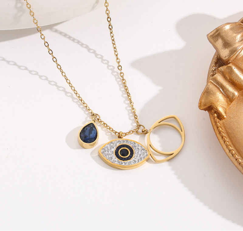 American Diamond Studded Evil Eye Anti-Tarnish Pendant Necklace