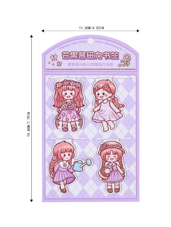 Cute Cartoon Girl Magnetic Bookmarks with stickers