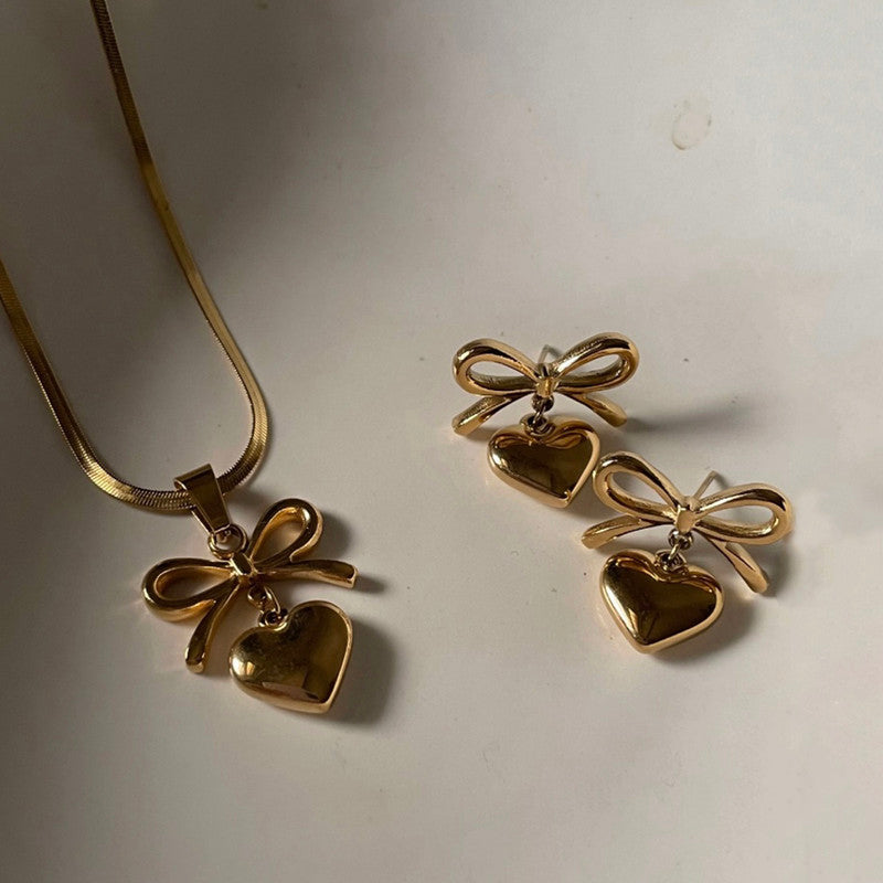Anti Tarnish Bow heart Themed Jewellery Set