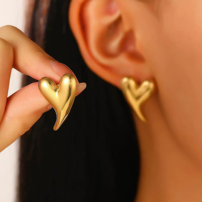 Anti Tarnish Heart Themed Stud Earrings