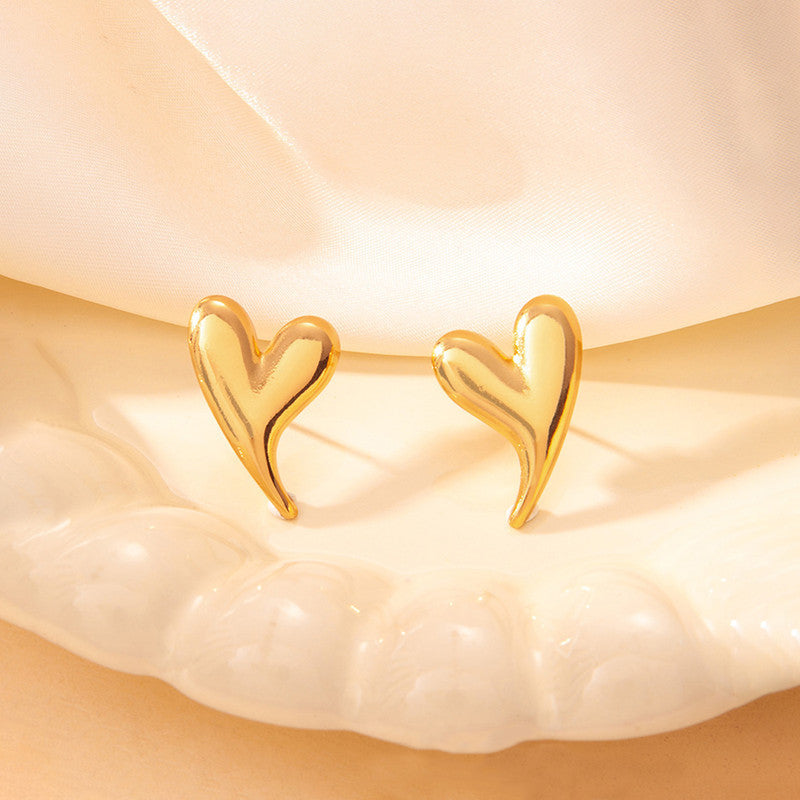 Anti Tarnish Heart Themed Stud Earrings
