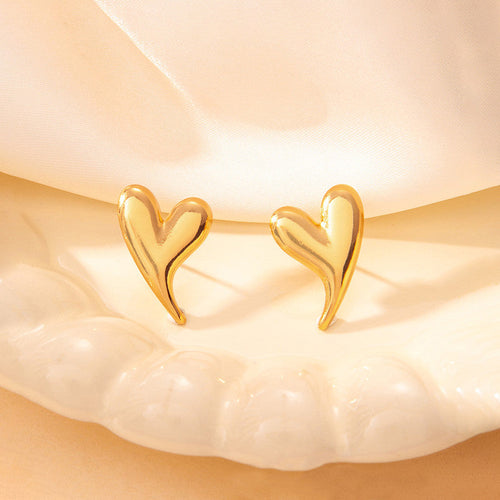 Anti Tarnish Heart Themed Stud Earrings
