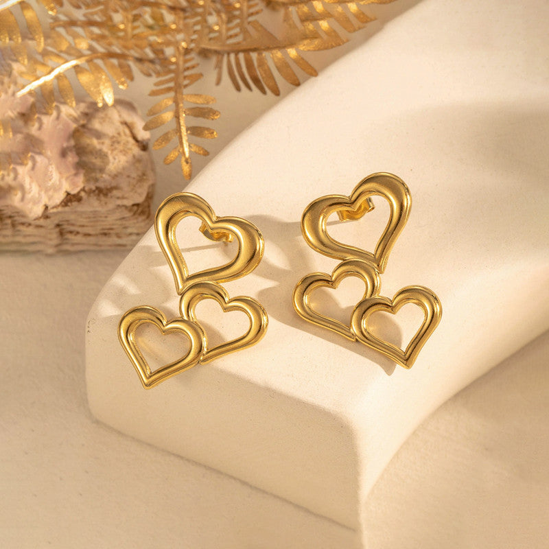 Anti Tarnish Heart Themed Stud Earrings