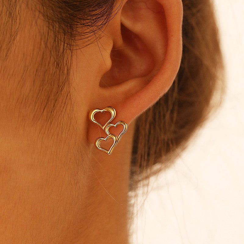Anti Tarnish Heart Themed Stud Earrings