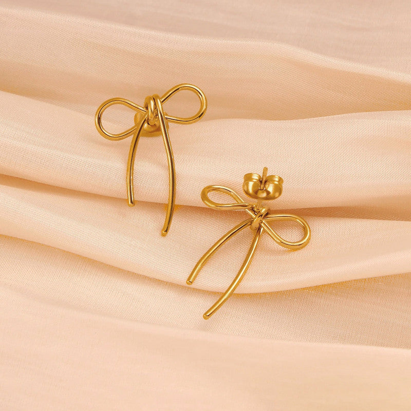 Anti Tarnish Bow Themed Drop Earrings