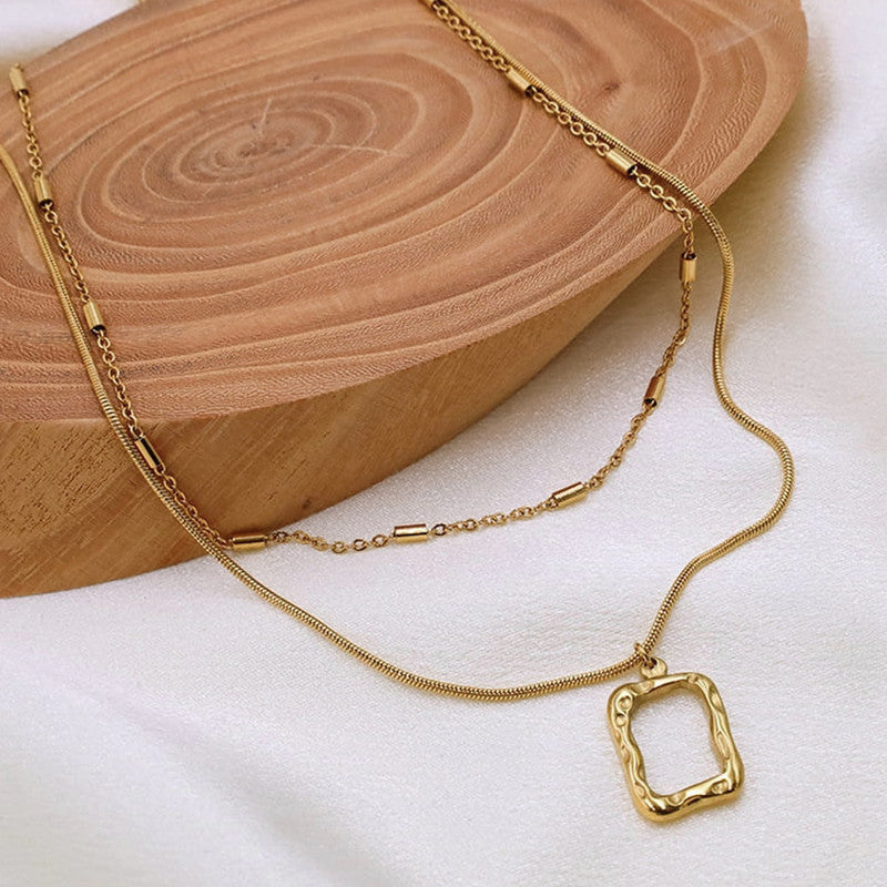 Anti Tarnish Dual Strand Geometric Necklace For Women