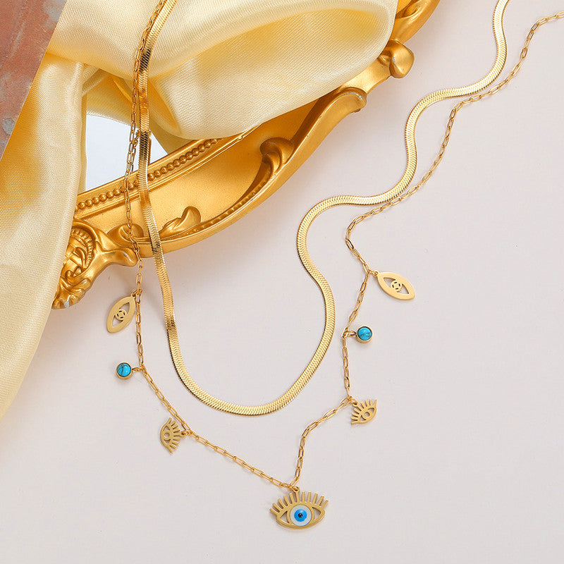 Anti Tarnish Evil Eye themed Dual Strand Necklace For Women