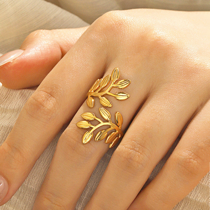 Anti Tarnish Stainless Steel Leaf Themed Adjustable Finger Ring