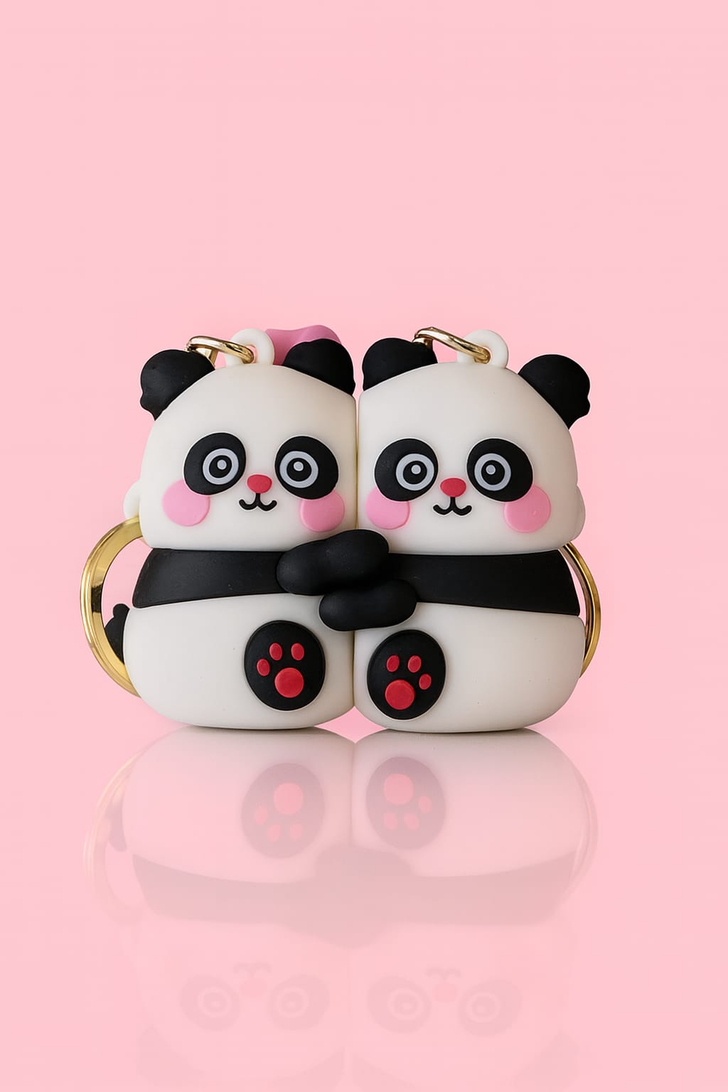 Cute Hugging Panda Keychain Set